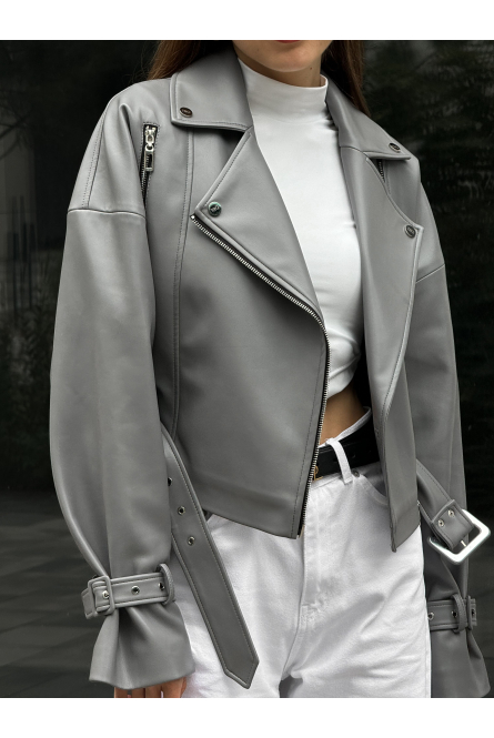 GRAY LEATHER JACKET " VIDDANA "